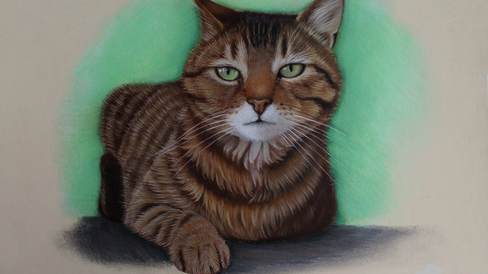 Нарисованный зеленоглазый кот