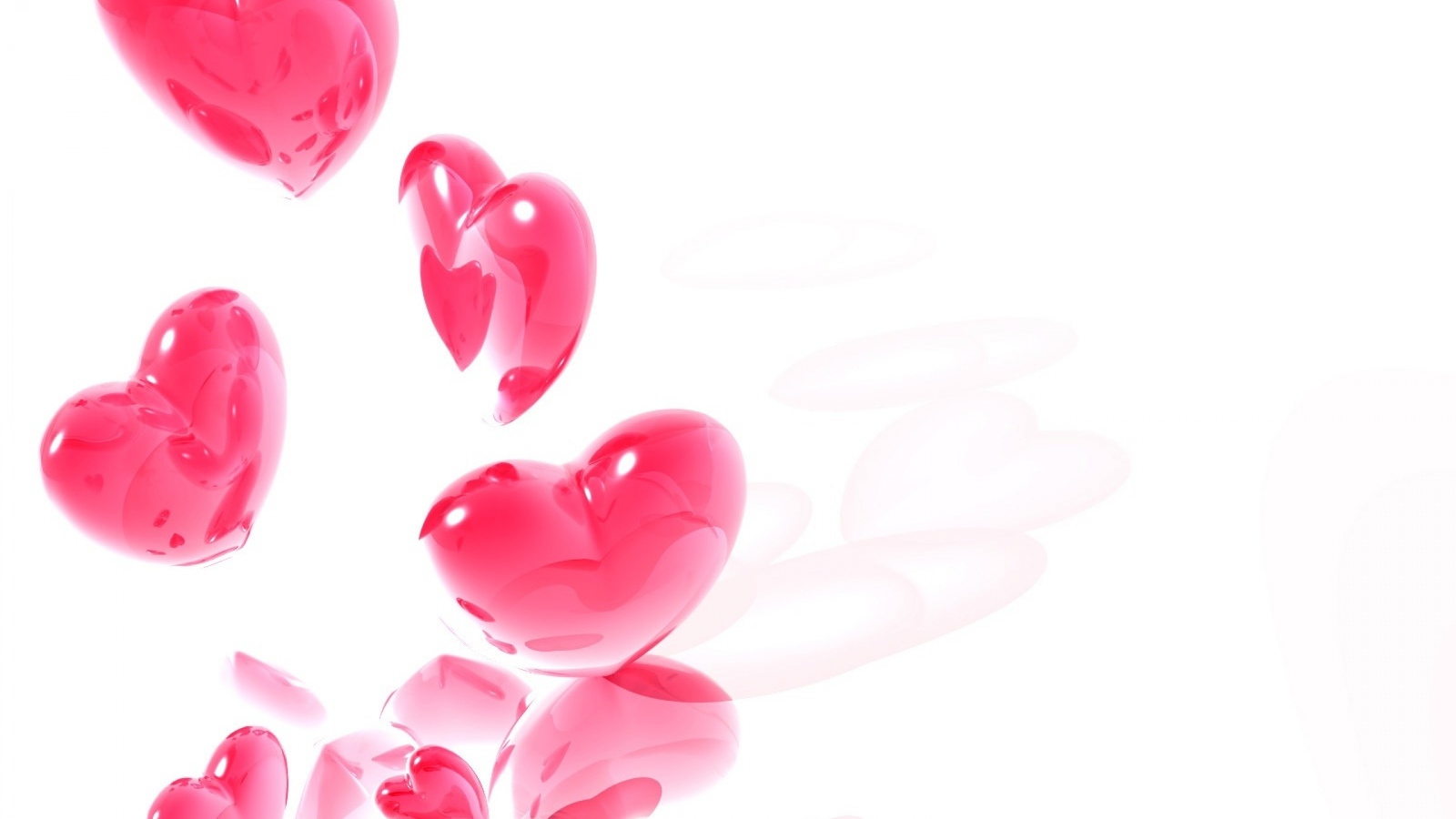 Полет розовых сердечек на белом фоне