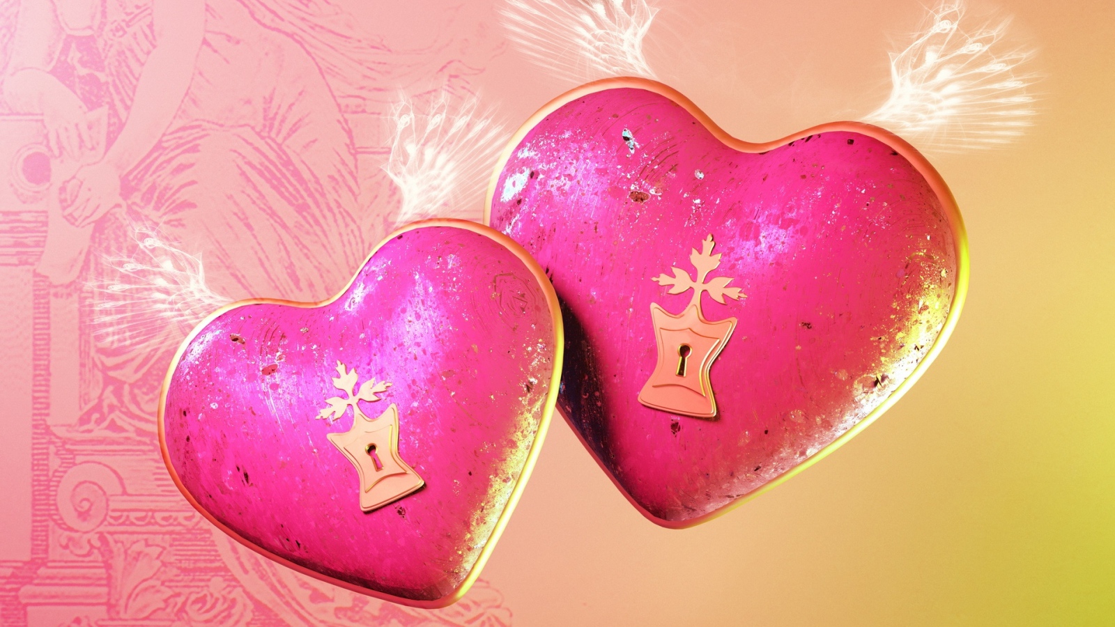 Два больших розовых сердца с замочными скважинами