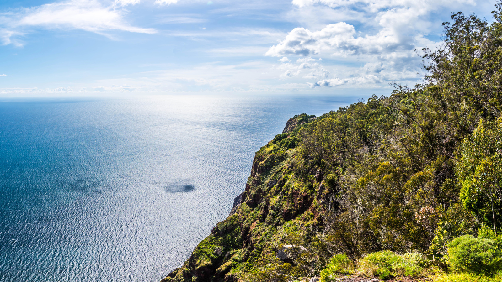 Утес на берегу океана на фоне красивого голубого неба