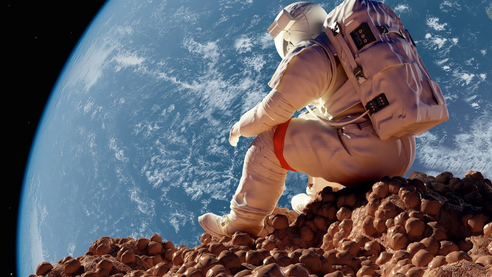 Астронавт на фоне планеты Земля 