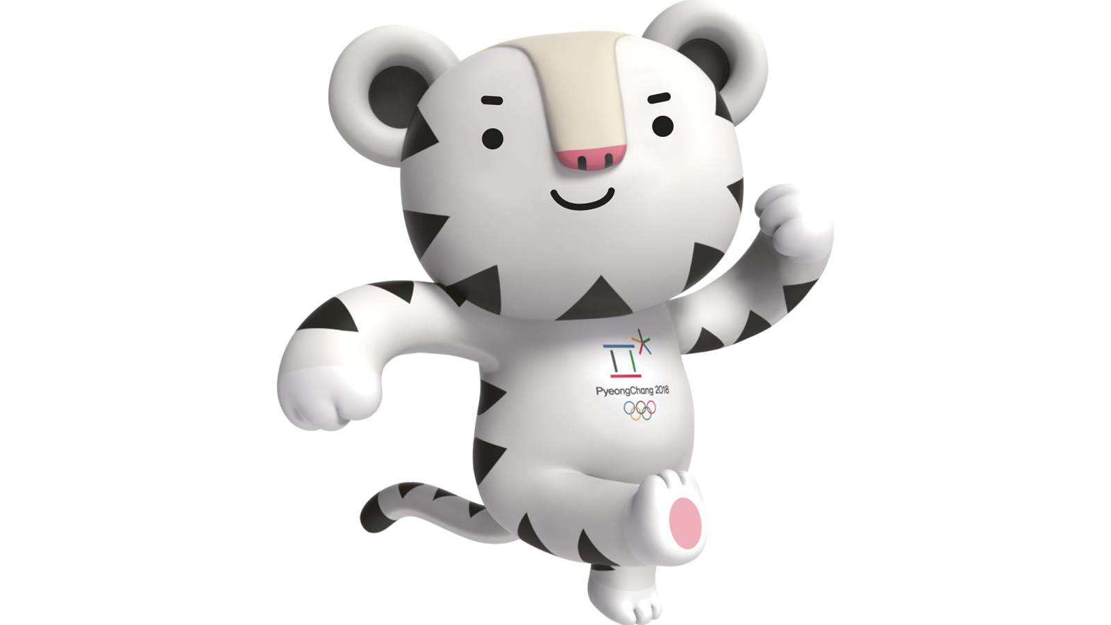 Белый тигр Сухоран талисман зимних олимпийский игр 2018 на белом фоне