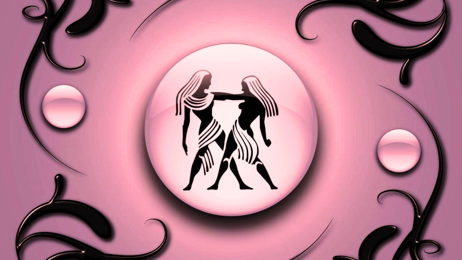 Gemini on a pink background with black ornament 
