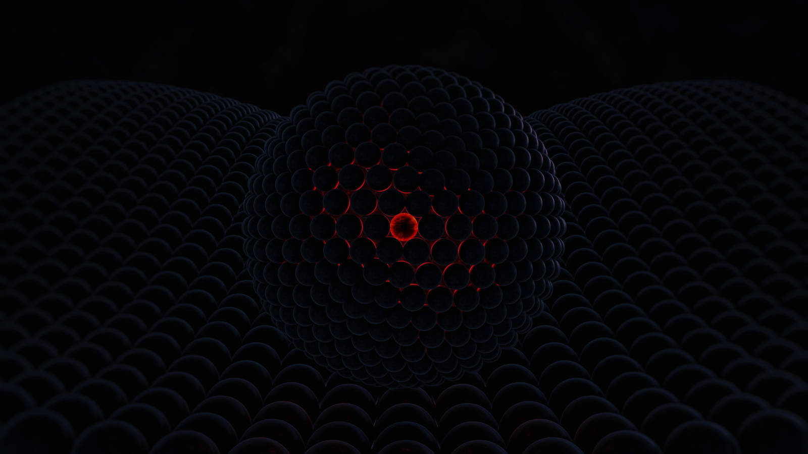 Черный шар со светящимся центром на черной поверхности 3д графика