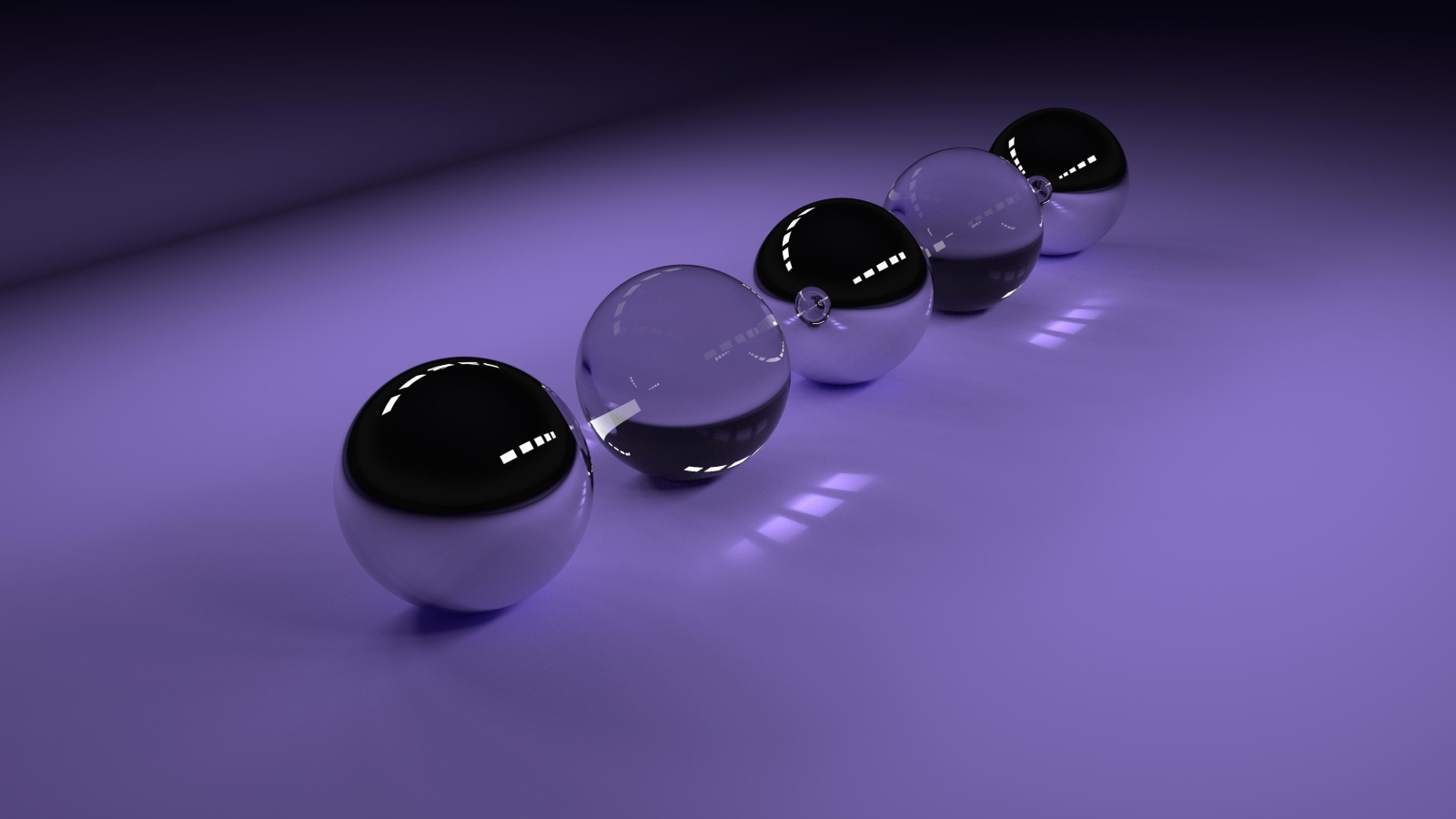 Transparent glass balls on a purple background, 3d graphics