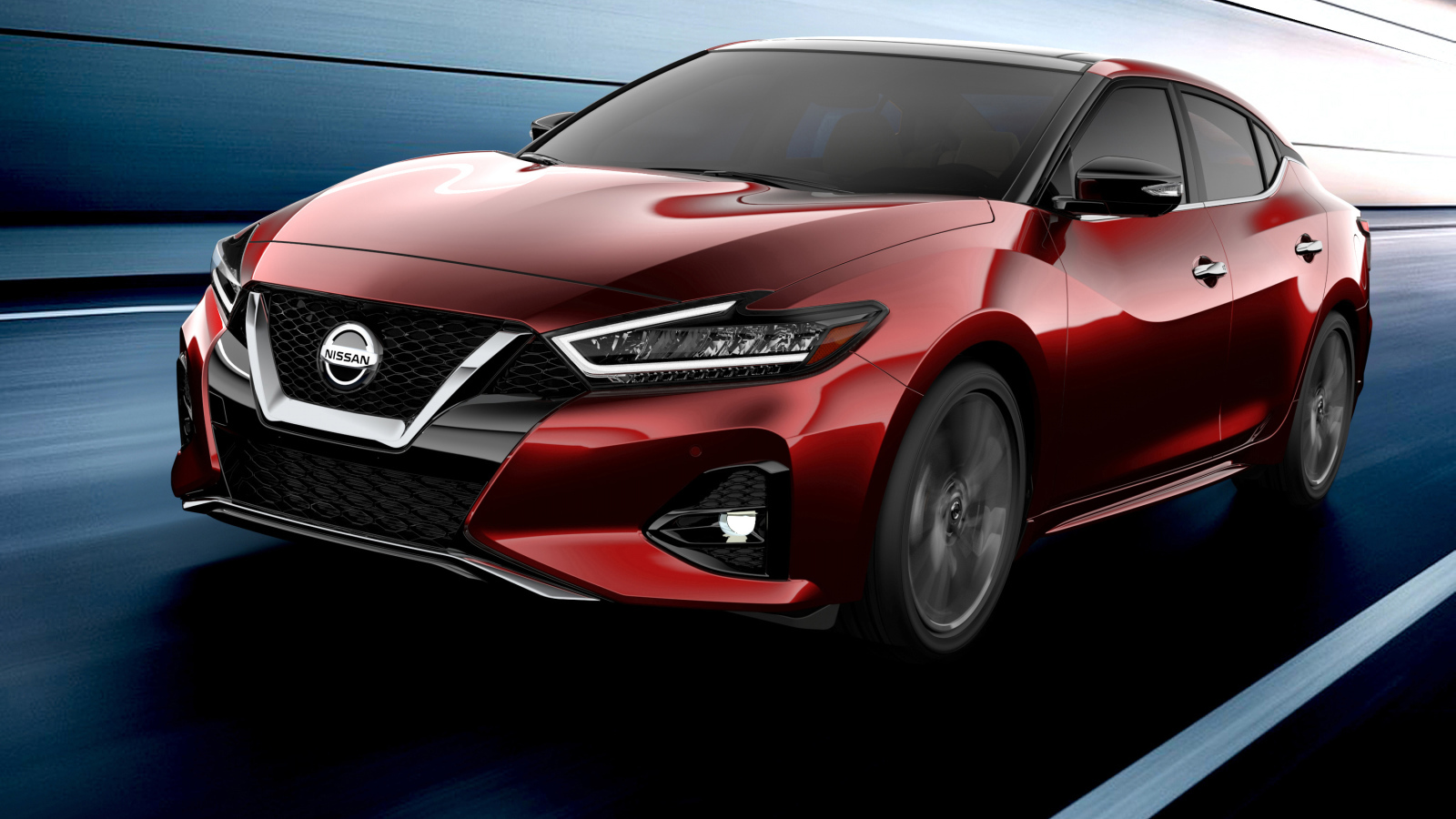 Красный стильный автомобиль  Nissan Maxima, 2019