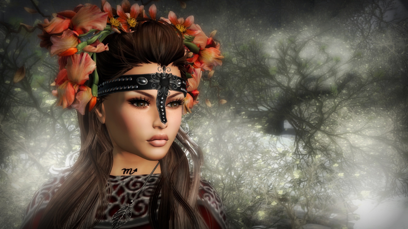 Красивая девушка с венком на голове, фэнтези