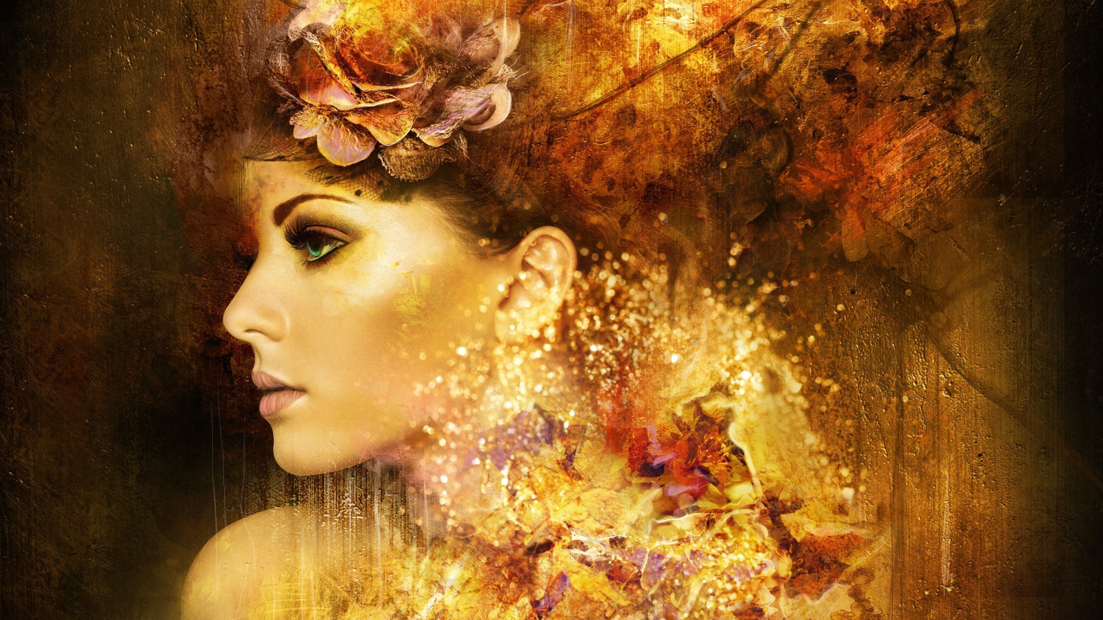 Фантастическая зеленоглазая девушка, лицо в профиль