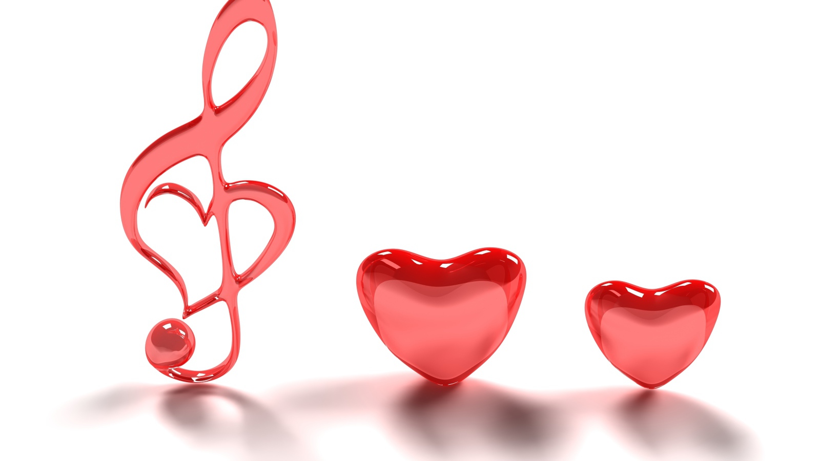 Два красных сердца и нота на белом фоне