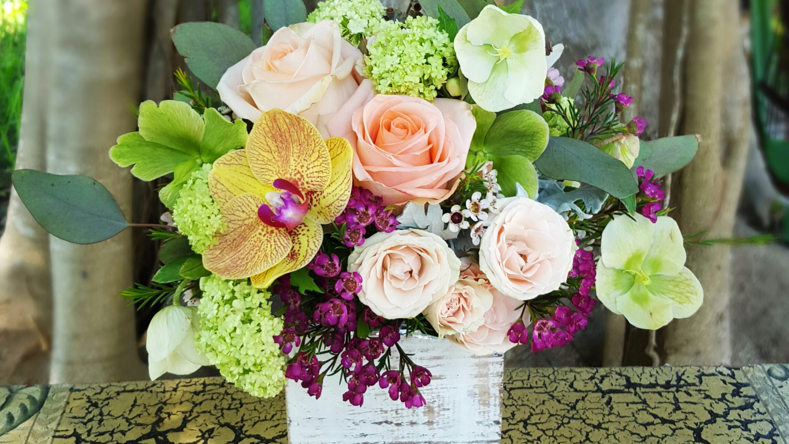 A beautiful bouquet on the table in a vase