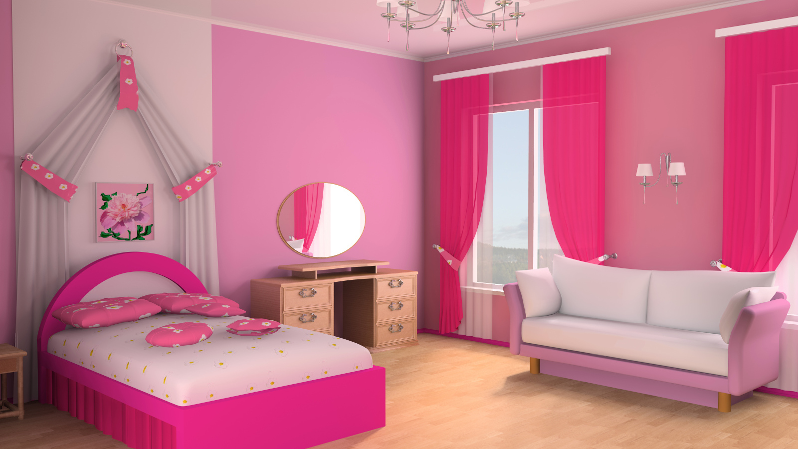 Детская спальная комната для девочки в розовом цвете