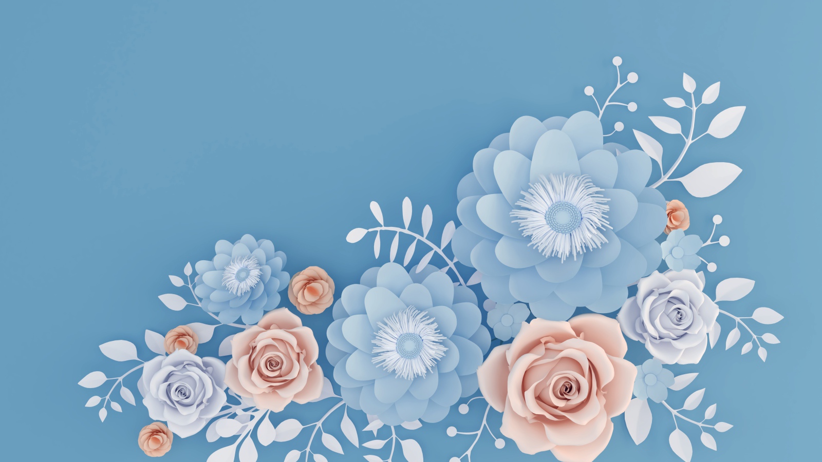 Декоративные цветы на голубом фоне