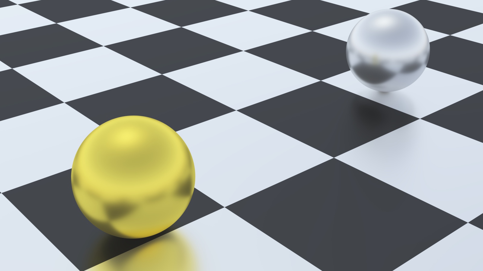 Серебряный и золотой шар на шахматной доске 3д графика