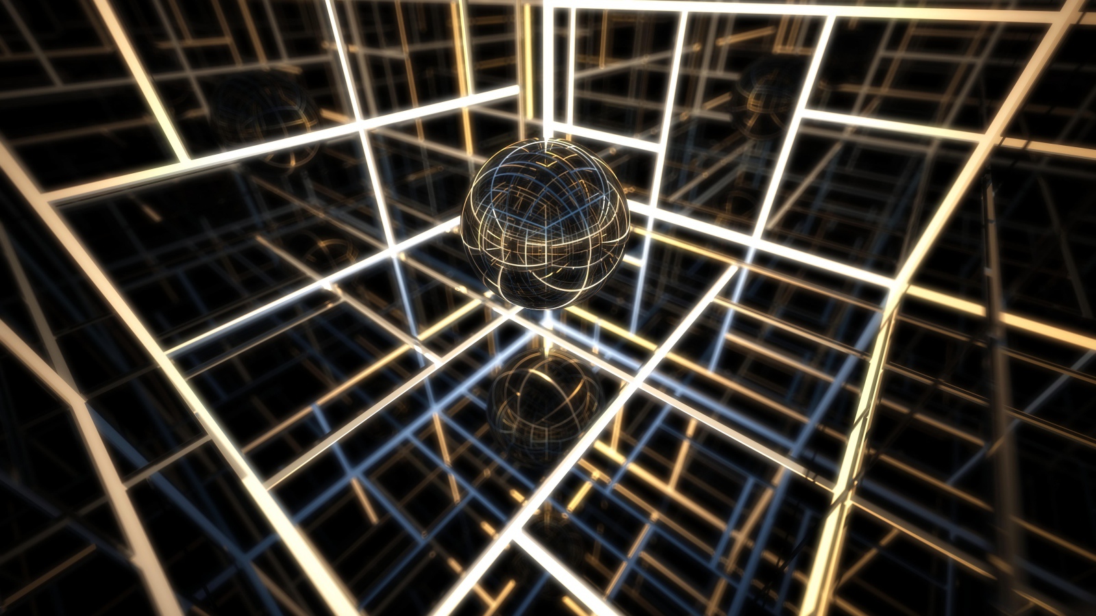 Прозрачный шар с комнате с неоновыми линиями