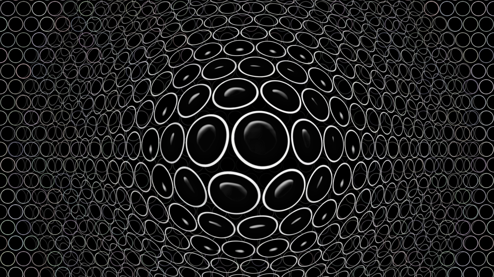 Белые круги на черном фоне 3д графика