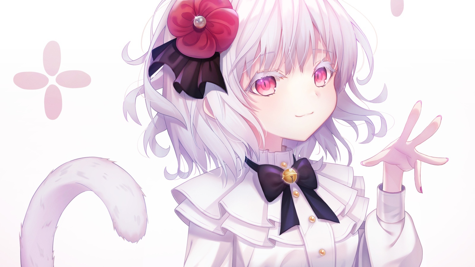 Девушка кошка аниме с цветком в волосах 