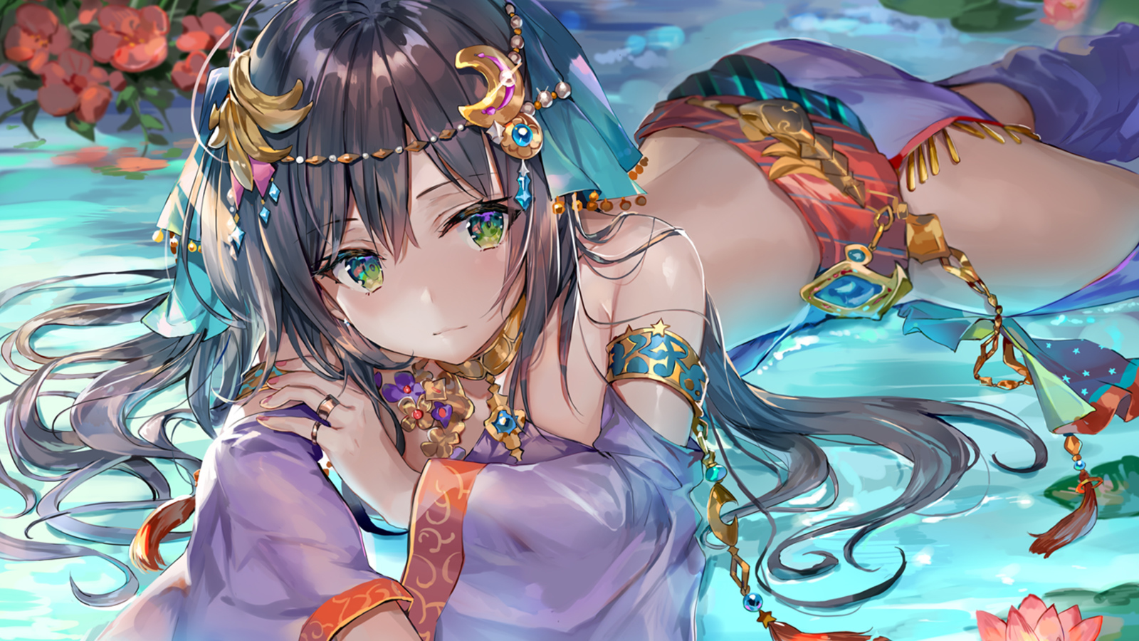 Beautiful anime girl with decorations on the body