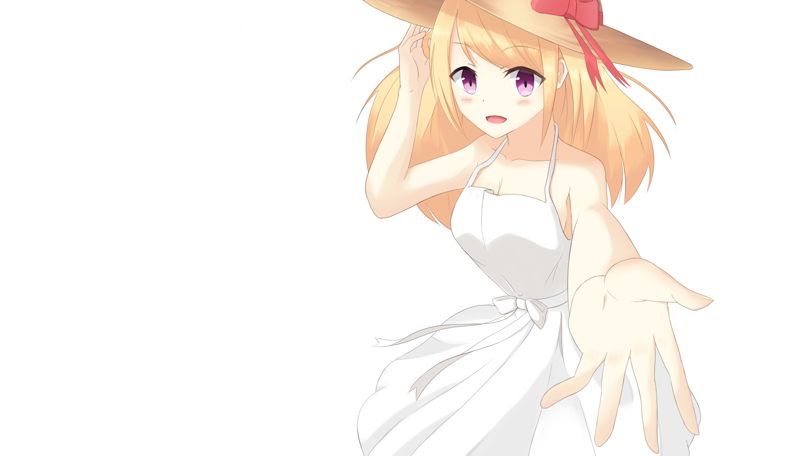 Девушка в белом платье со шляпой на голове аниме Оригинал