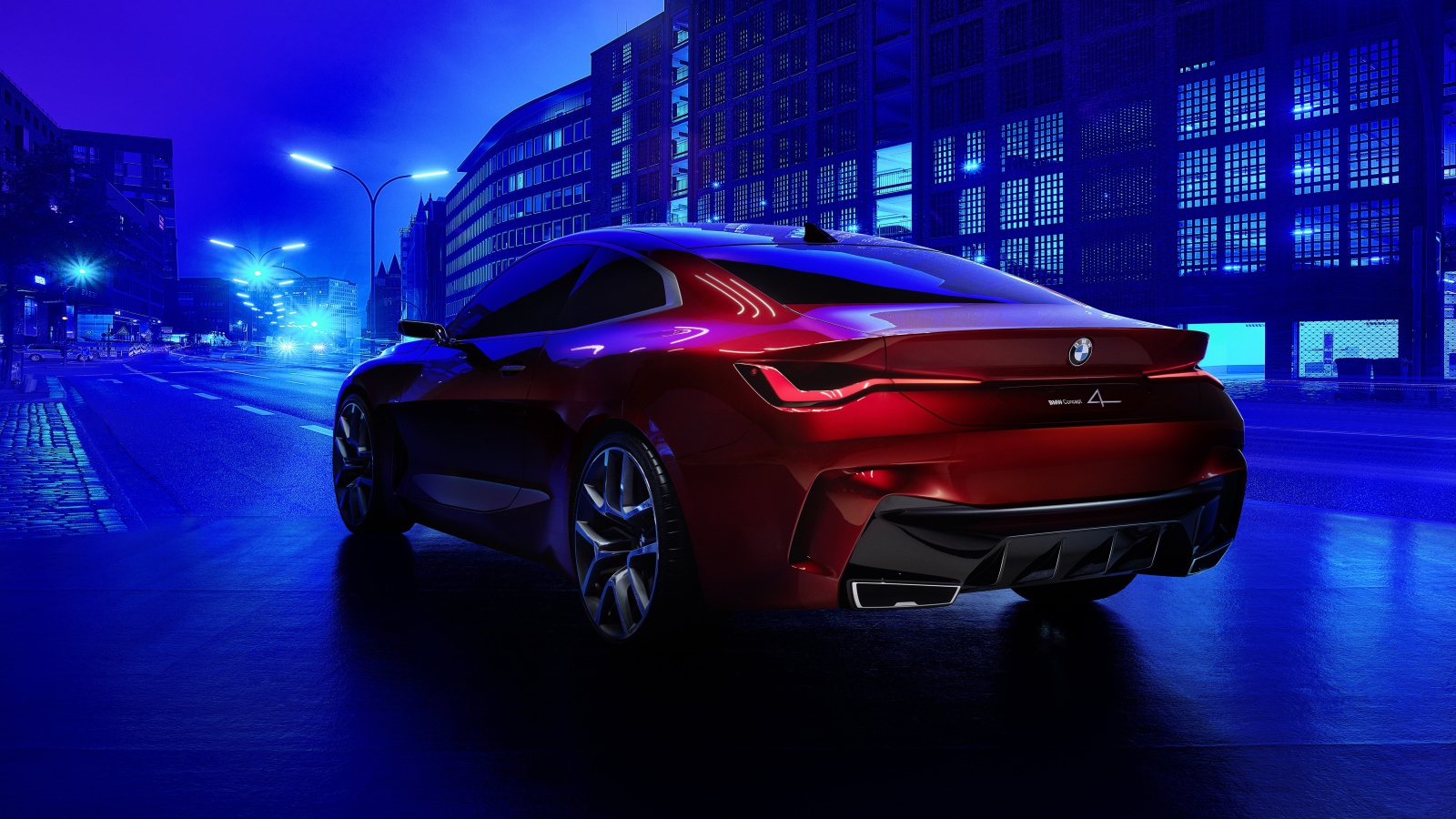Красный автомобиль BMW Concept 4 2019 года в городе