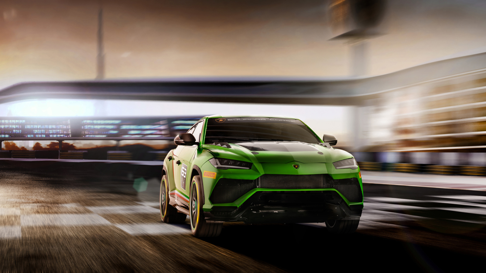 Зеленый внедорожник Lamborghini Urus ST-X Concept 2019 года на дороге