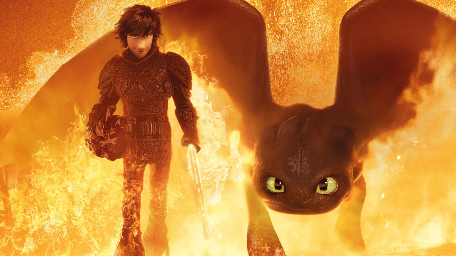 Персонажи мультфильма Как приручить дракона 3. Скрытый мир, выходят из огня