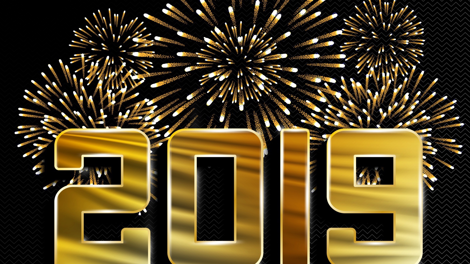 Блестящие цифры 2019 на черном фоне на с салютом