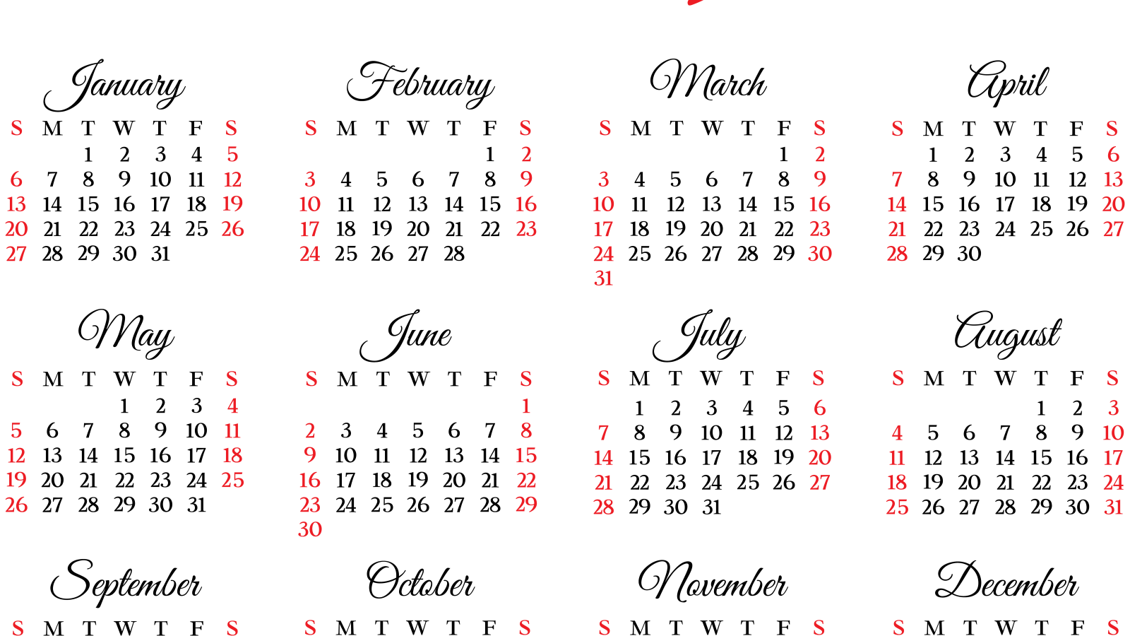 Календарь на 2019 года на белом фоне