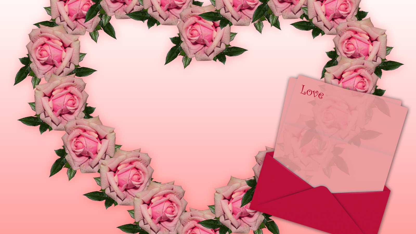 Сердце из розовых роз с письмом 