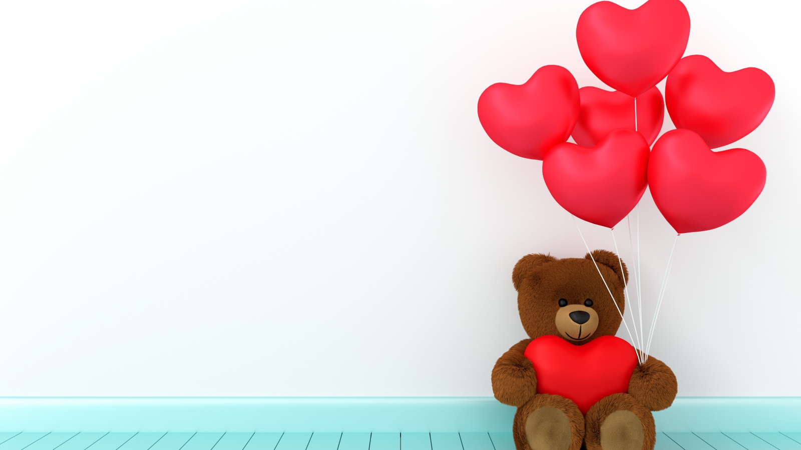Плюшевый медведь с воздушными шарами в форме сердца