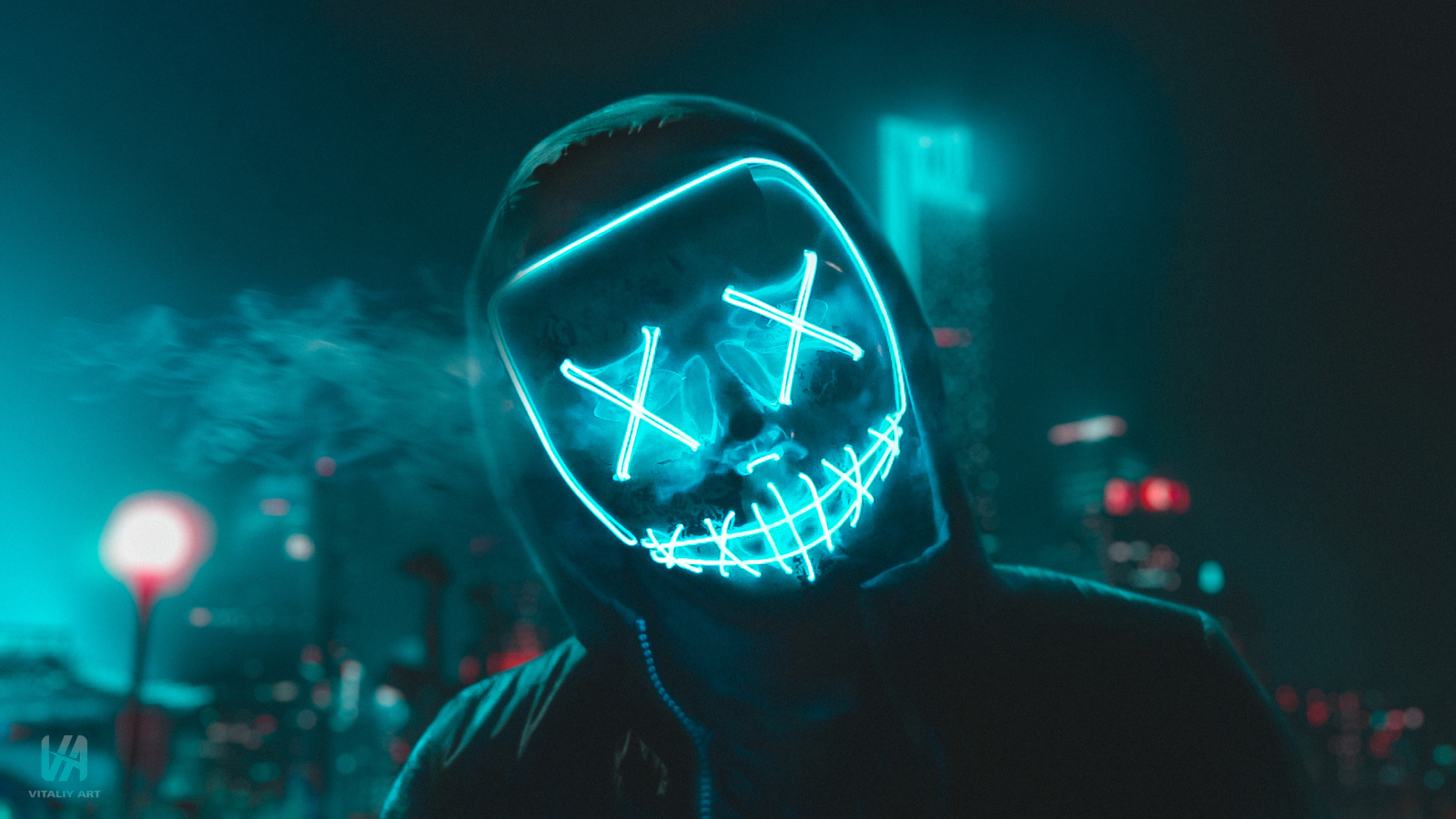 Neon mask hoodie guy