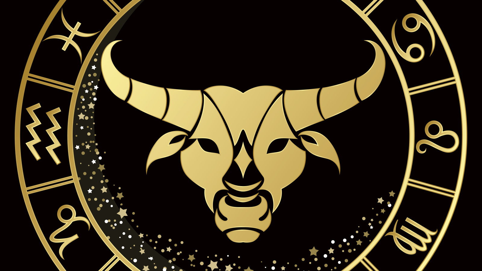 Золотой знак зодиака телец на черном фоне