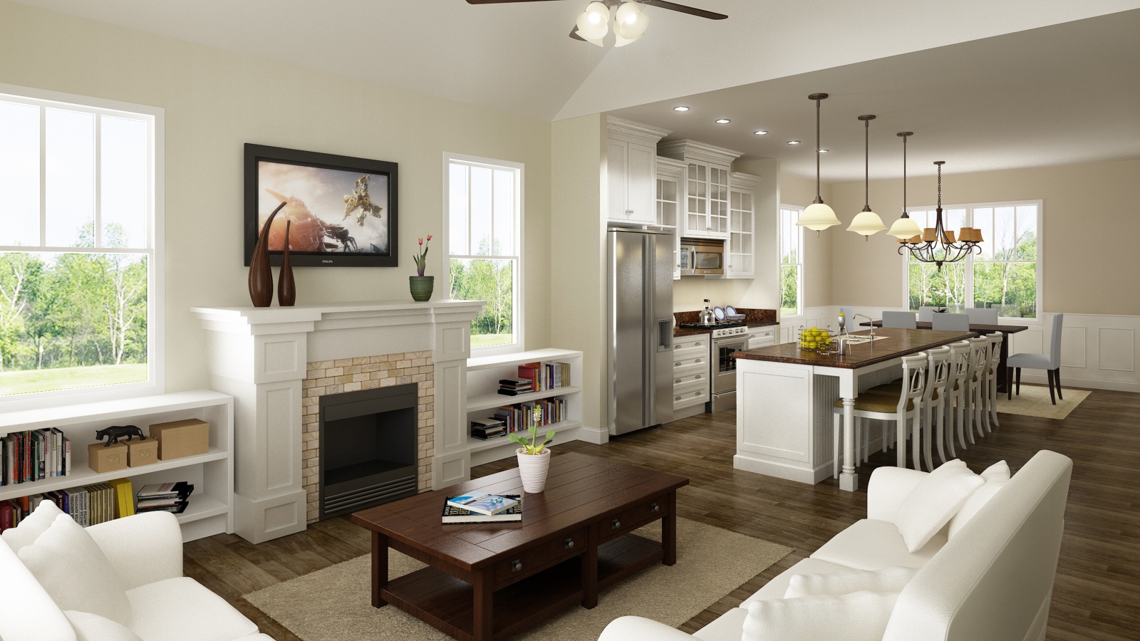 Светлая гостиная комната с кухней 