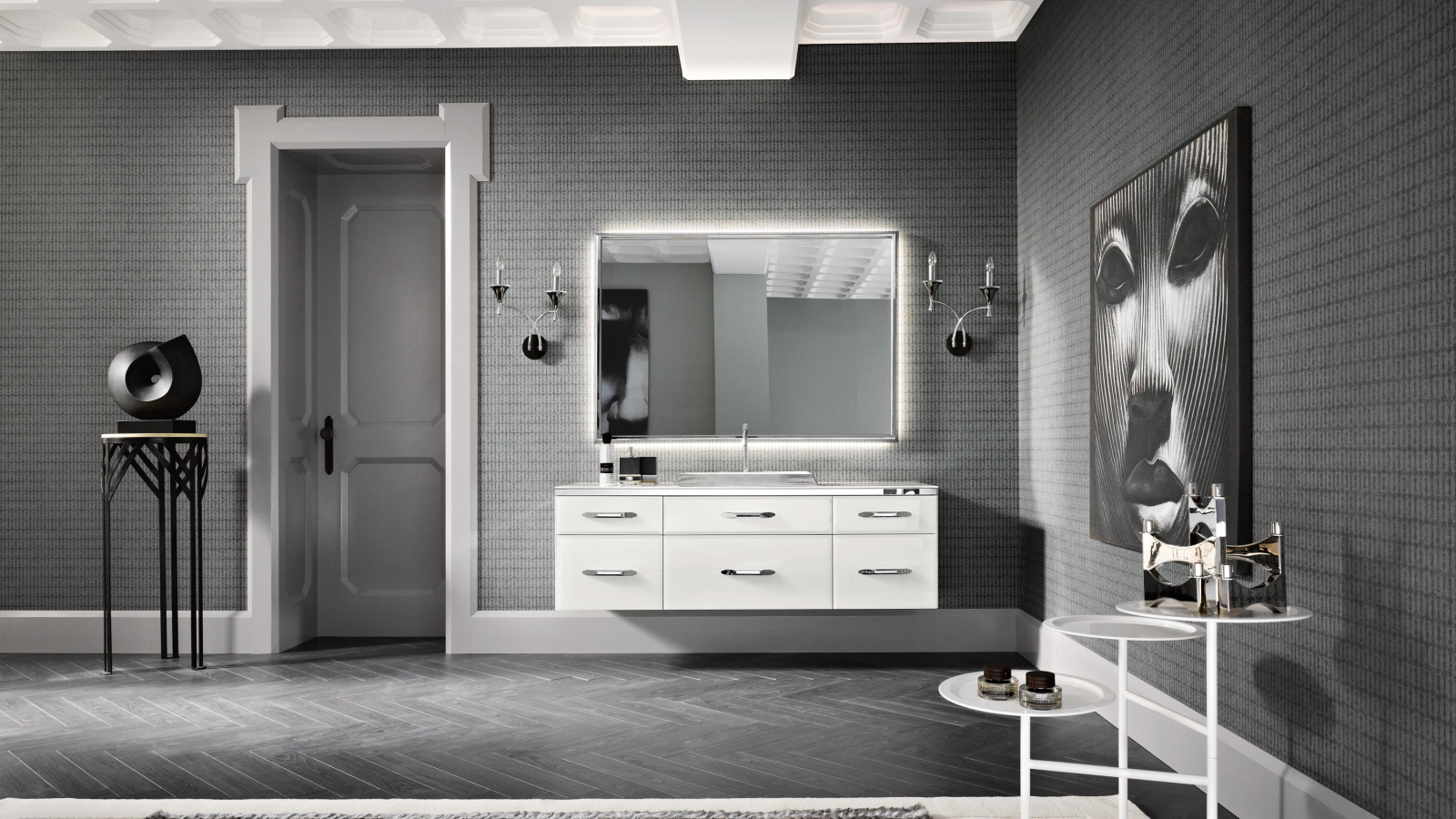 Серая комната в стиле минимализм