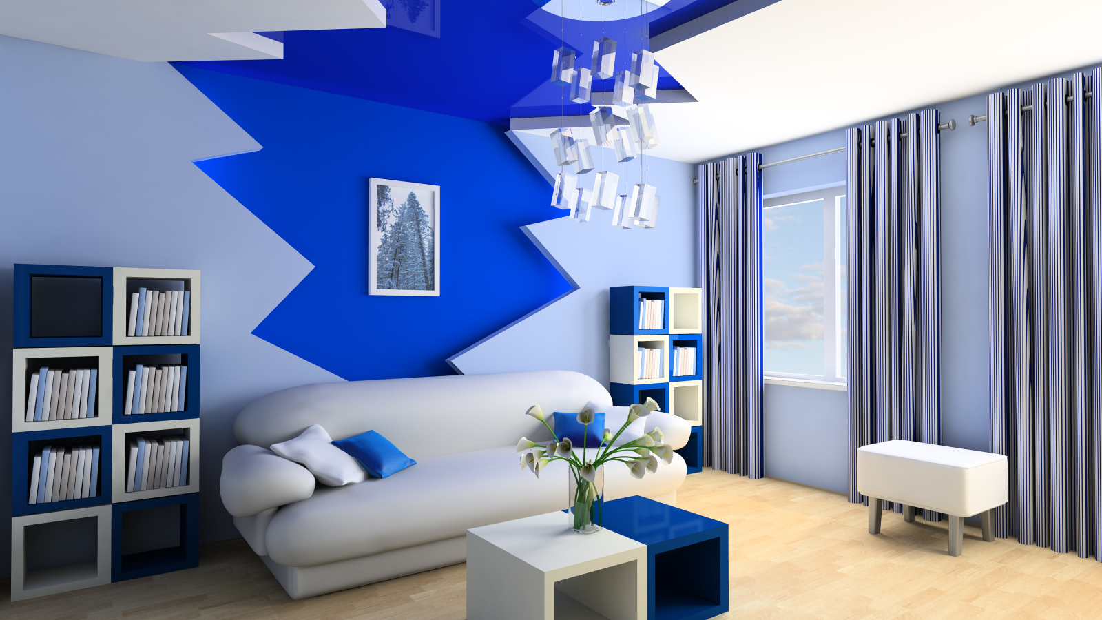 Гостиная комната с серо- синем цвете 