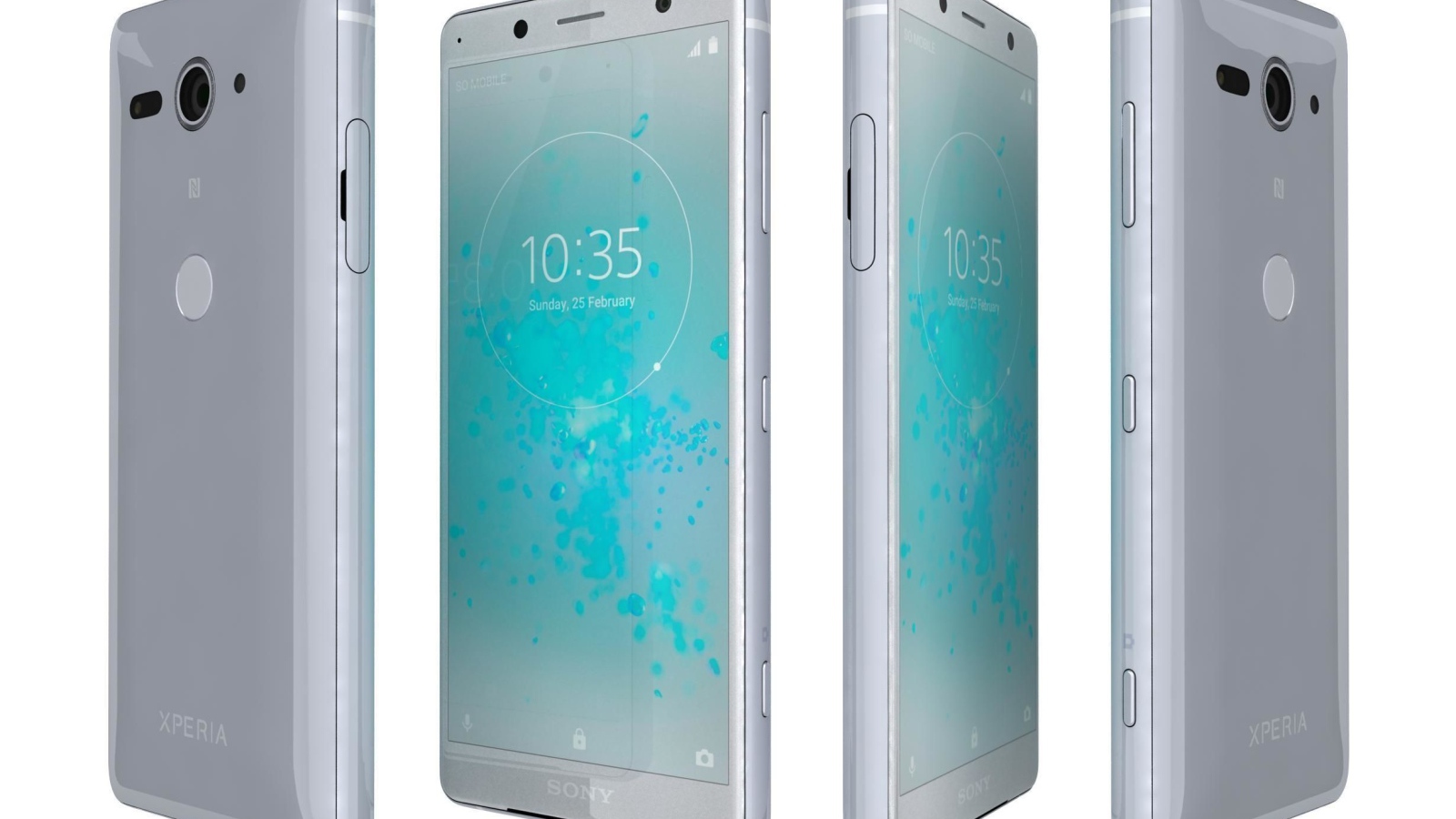 Новый компактный смартфон Sony Xperia XZ2 на белом фоне