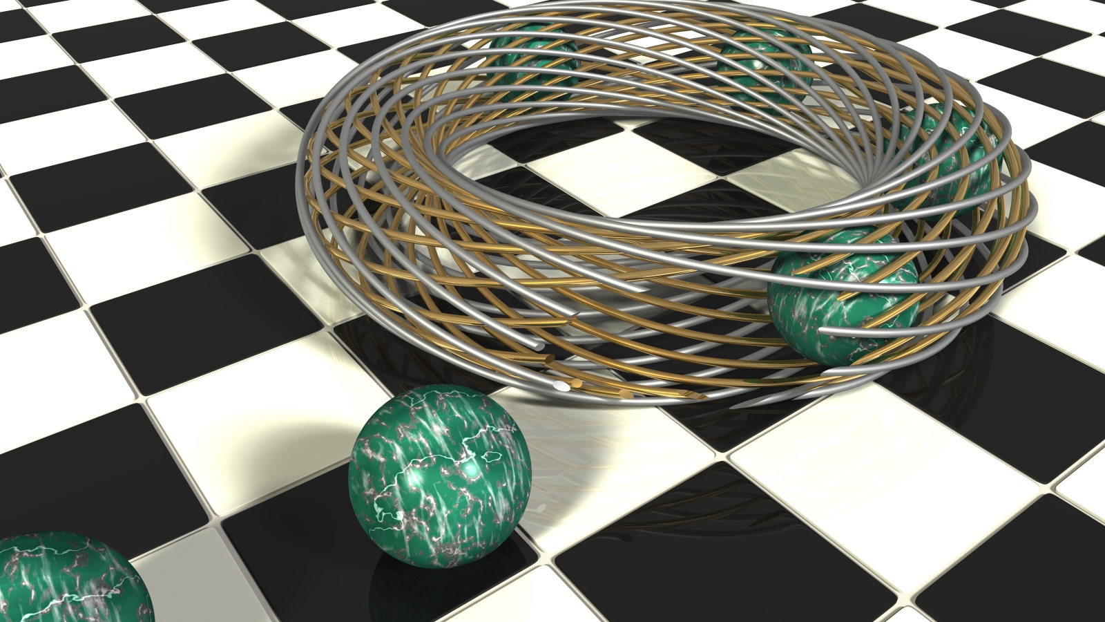 Шары в проволоке на шахматной доске