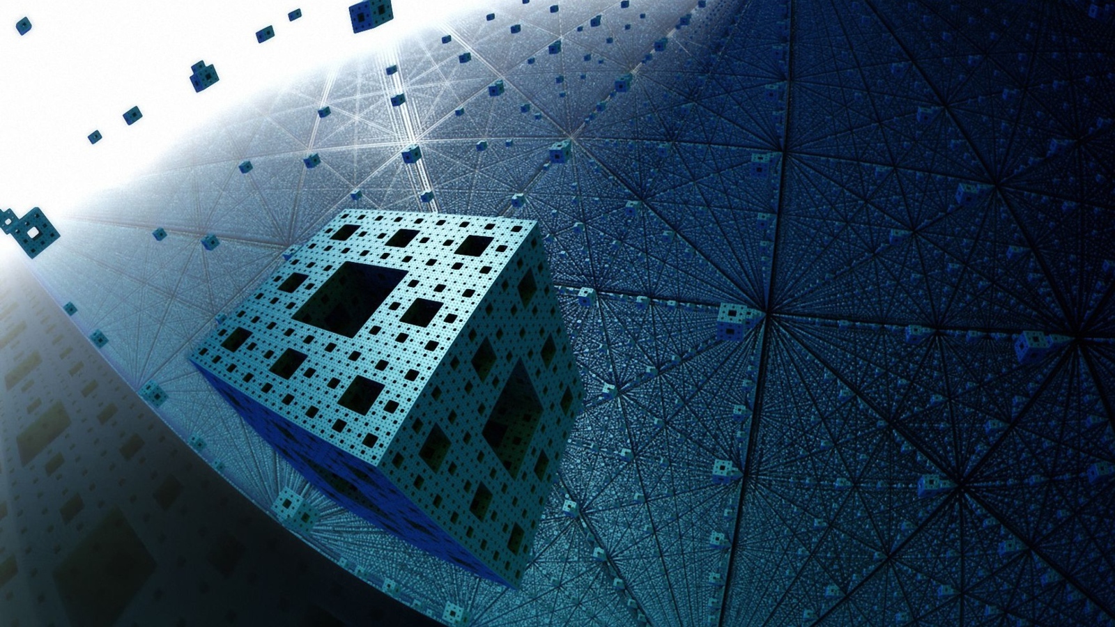 Летающие голубые кубы в цифровой паутине, 3д графика