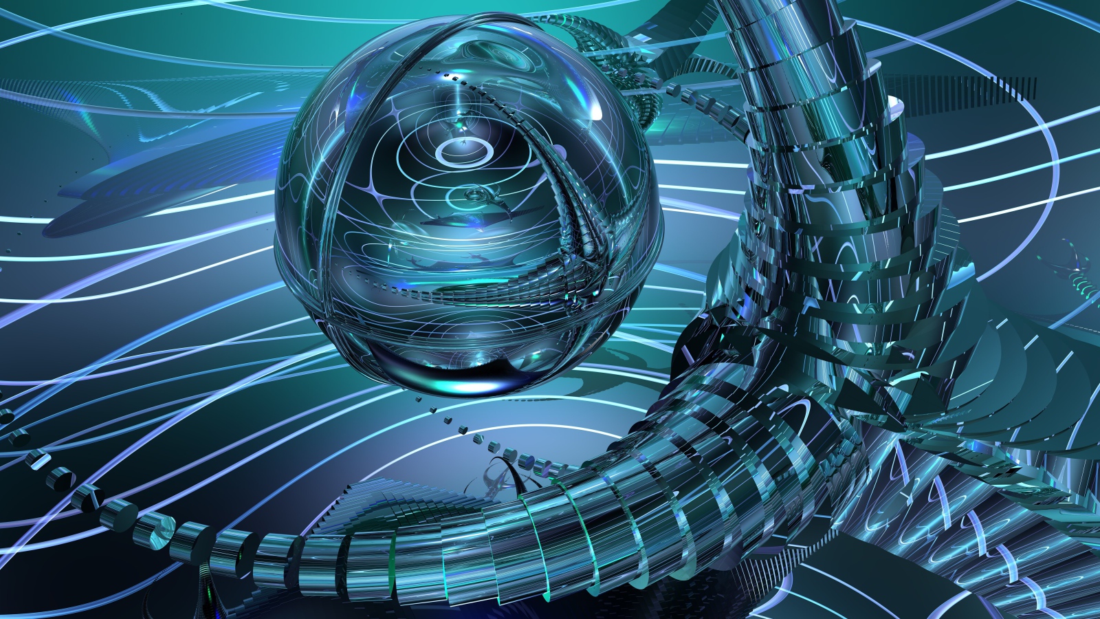 Сфера с металлическими щупальцами, 3д графика