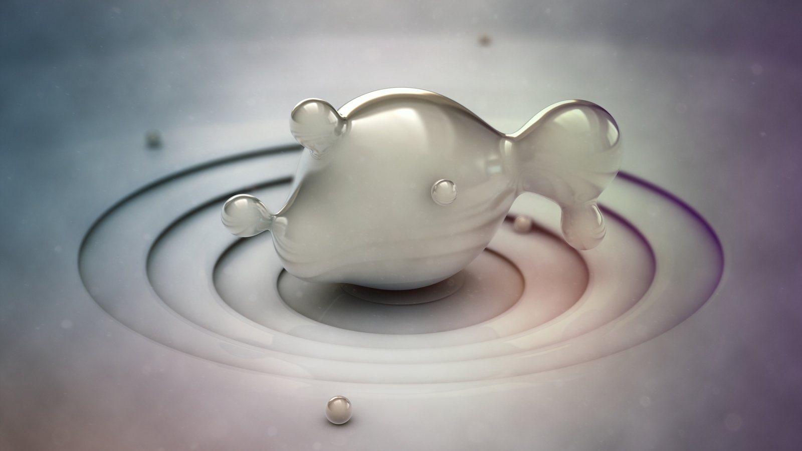 Фигура рыбы из серой субстанции, 3д графика