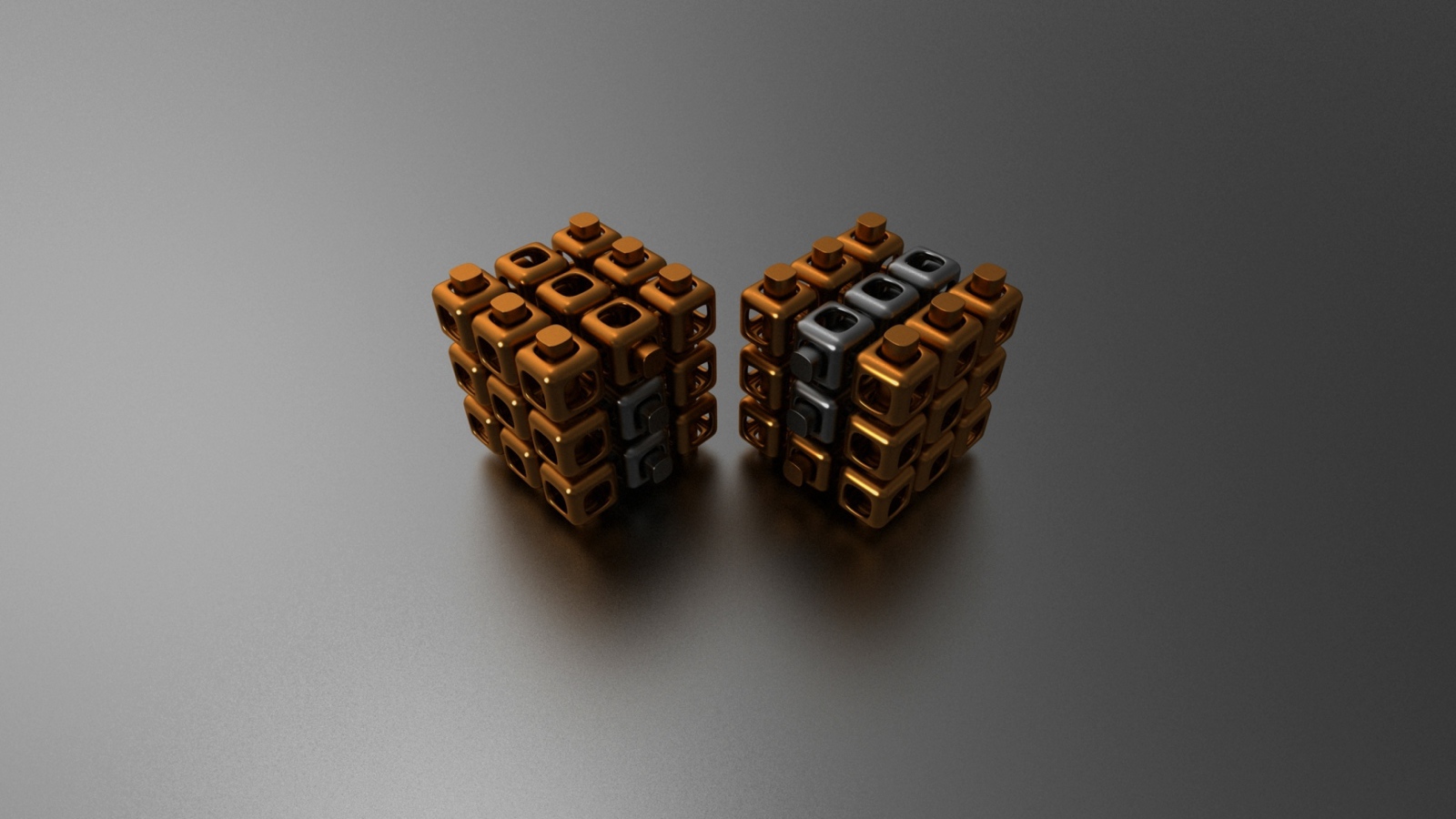 Два куба на сером фоне 3д графика