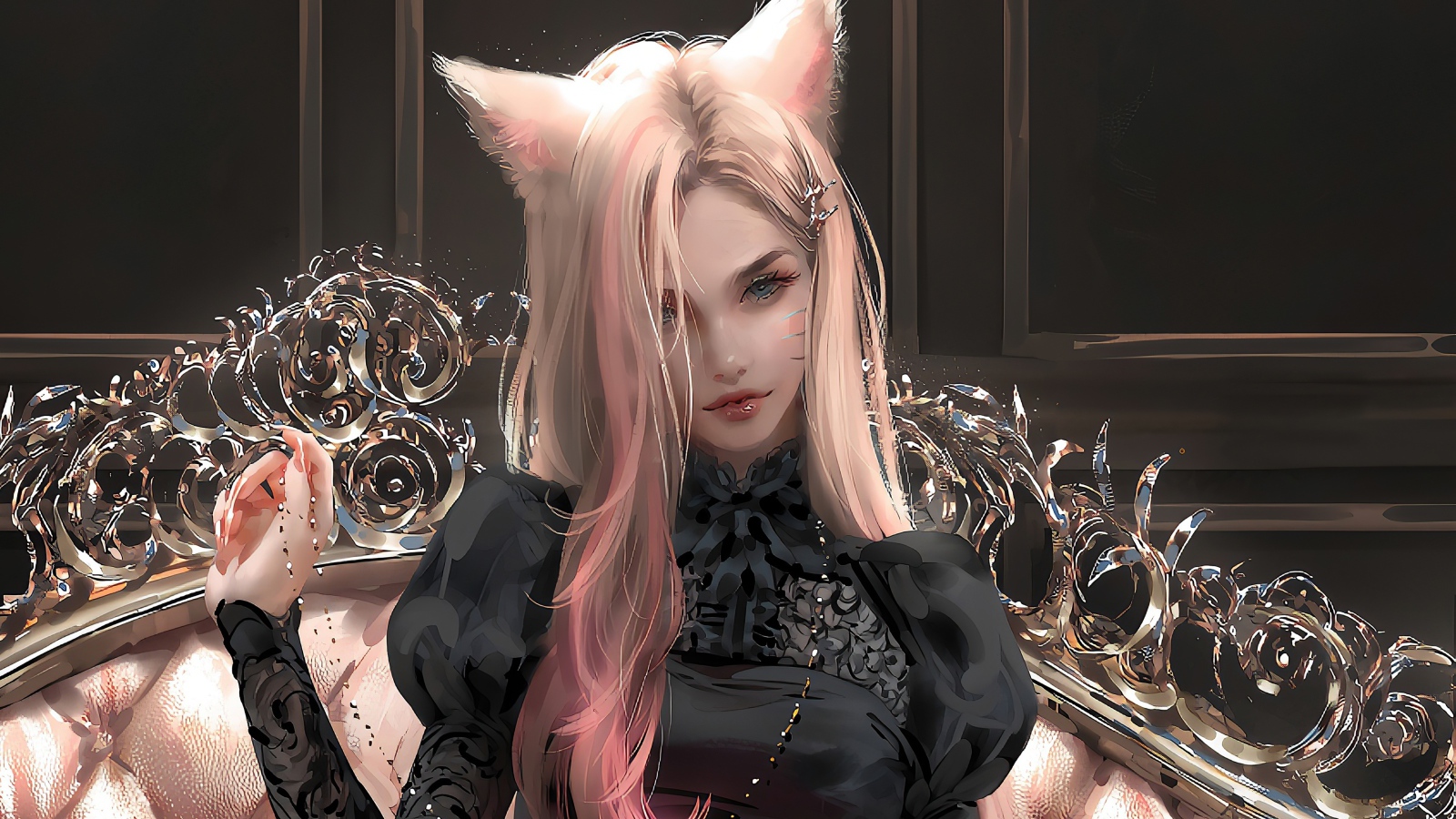 Фантастическая девушка кошка в черном наряде