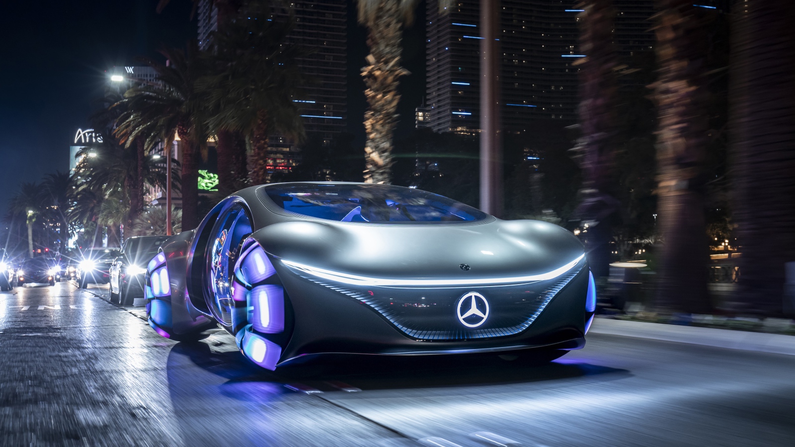 Автомобиль  Mercedes-Benz VISION AVTR, 2020 года с неоновыми колесами