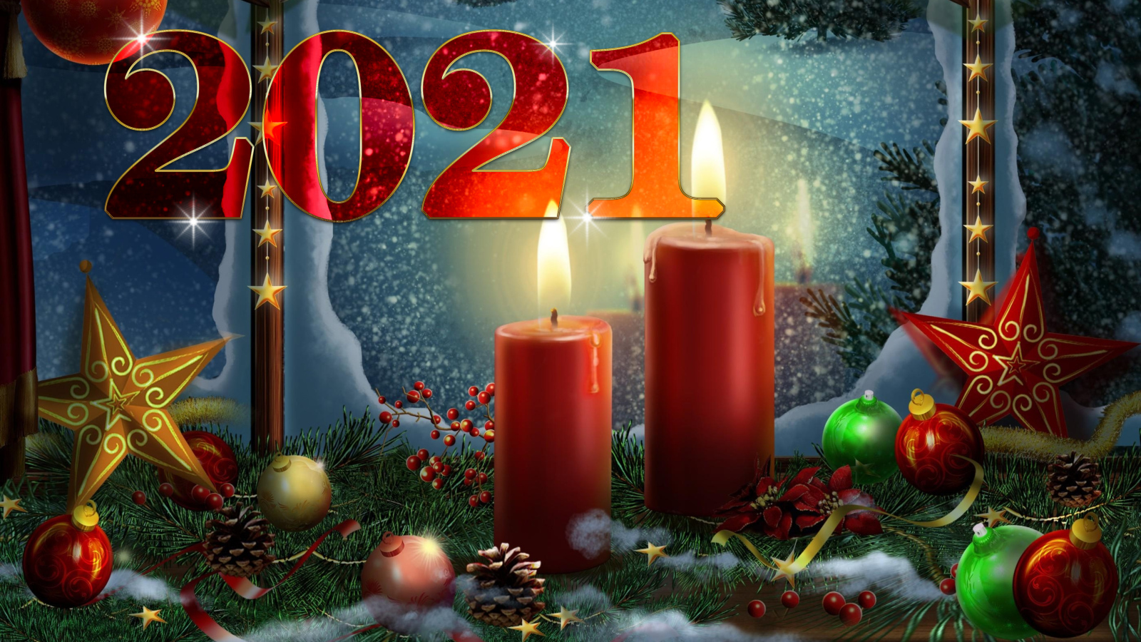 Красивая открытка со свечами на Рождество 2021