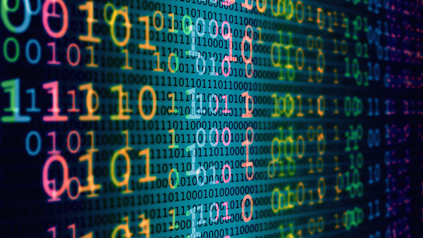 Много разноцветных цифр двоичный код