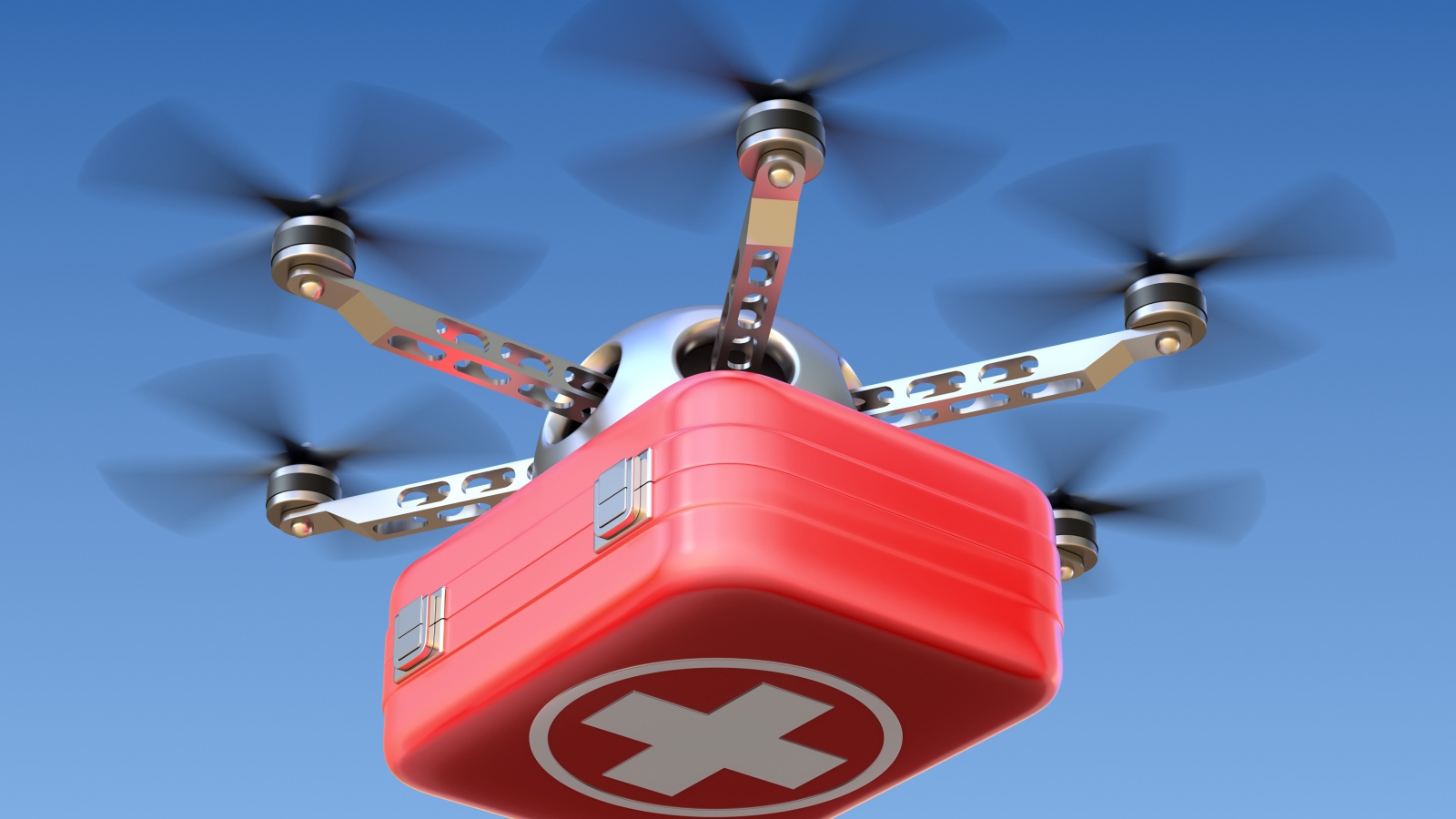 Медицинский беспилотник в голубом небе 