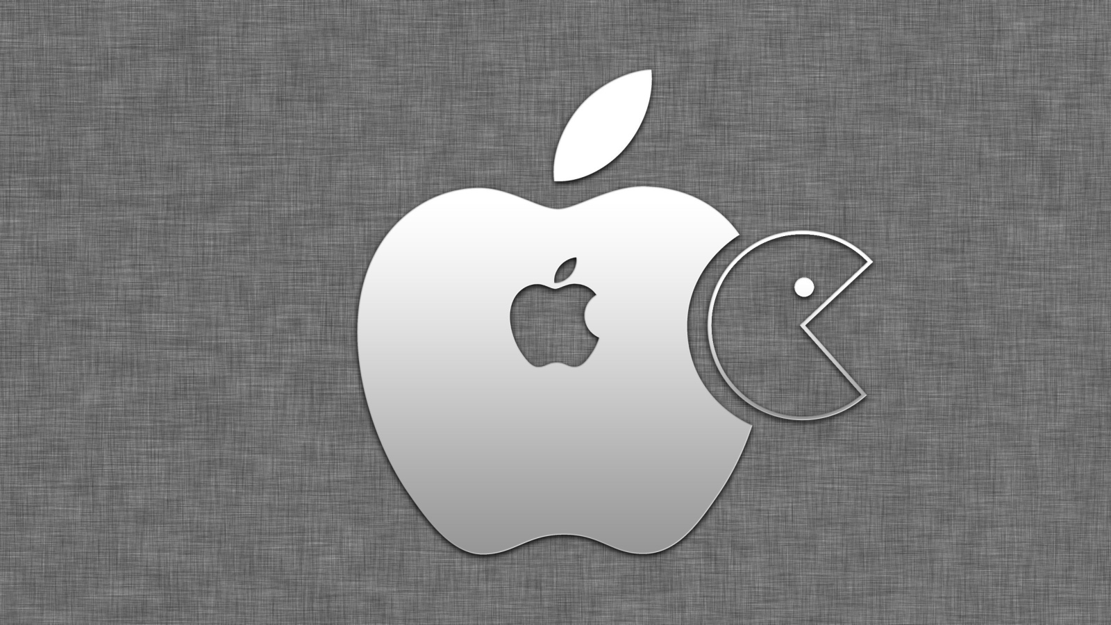 Значок apple и пакмэн на сером фоне