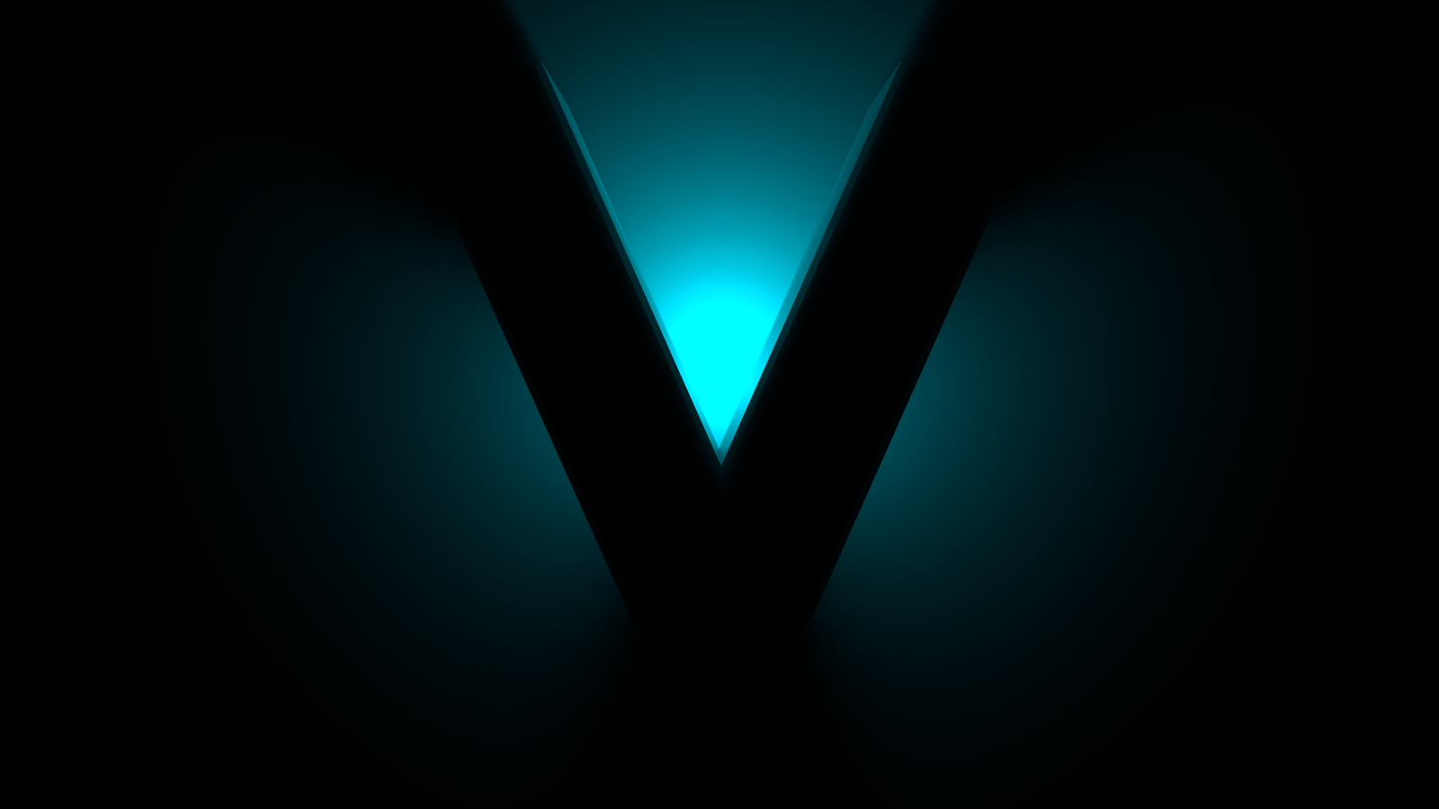 Большой черный знак V на синем фоне