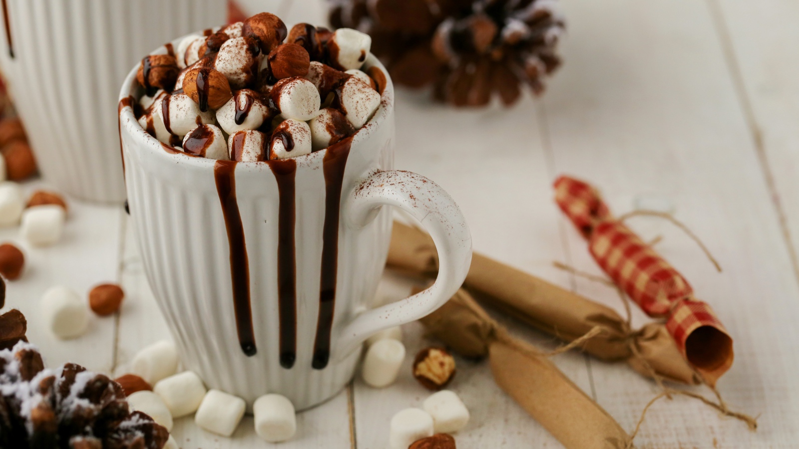 Чашка горячего шоколада с маршмеллоу и корицей 