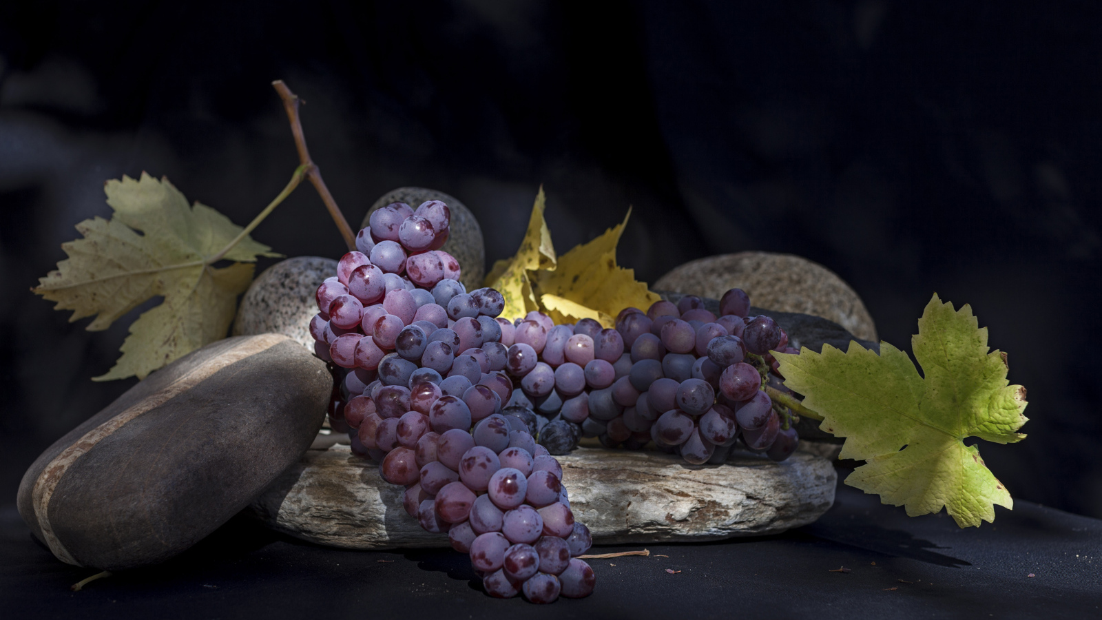 Large bunches of pink grapes with stones