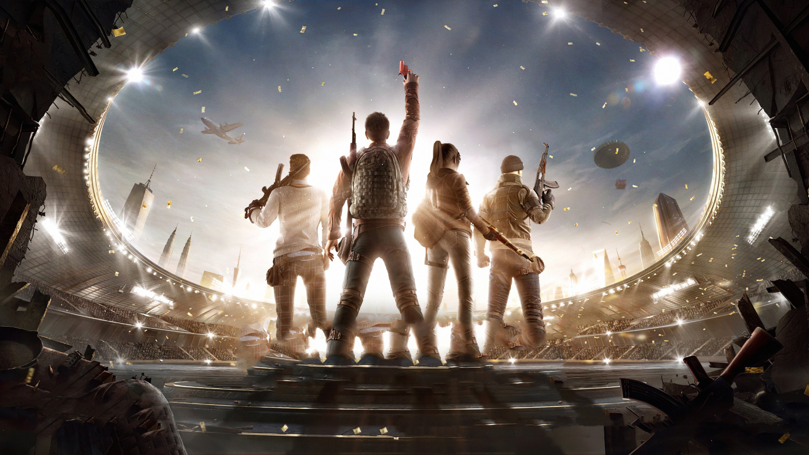 Персонажи компьютерной игры PUBG  на стадионе 2020 года